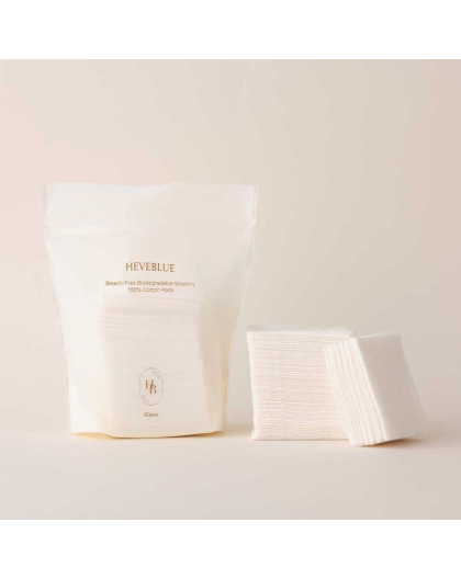HEVEBLUE Bleach-free Biodegradable Stretchy 100% Cotton Pads 60ea